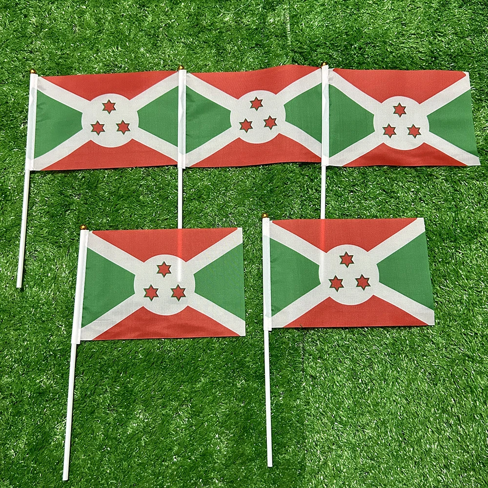 SKY FLAG Burundi hand Flag 10/20/50/100pcs 21*14cm  Burundi Hand Waving Flags With plastic pole For Sports Activity Home Decor