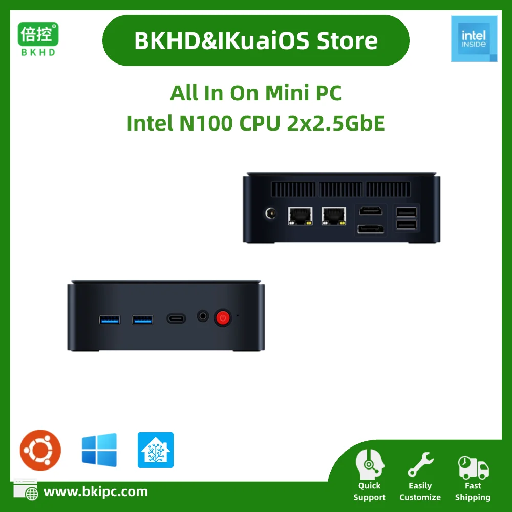 IKuaiOS-Mini PC tout-en-un, N100 Inside Touristors, 2.5GbE, Office Home Server Virtual Machine, Compatible avec Windows, ESXi, PVE