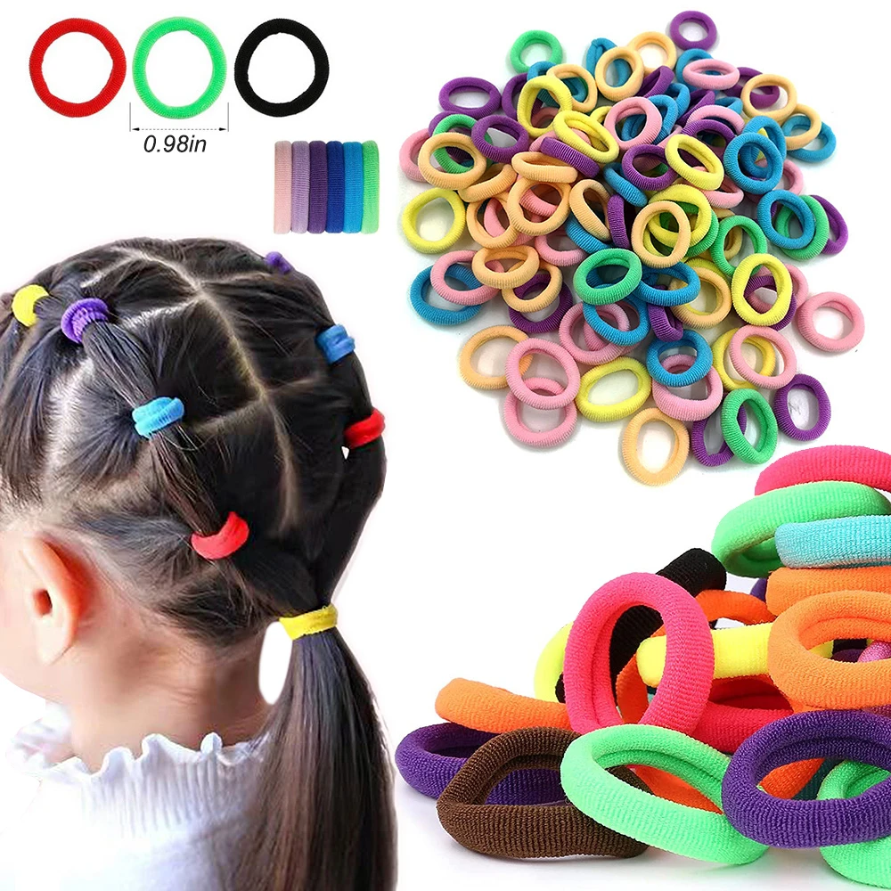 Bandas elásticas de cabelo coloridas para mulheres, bandana de nylon para meninas, suporte rabo de cavalo para crianças, acessórios de cabelo 2,5 cm, 20 PCs, 50 PCs, 100PCs
