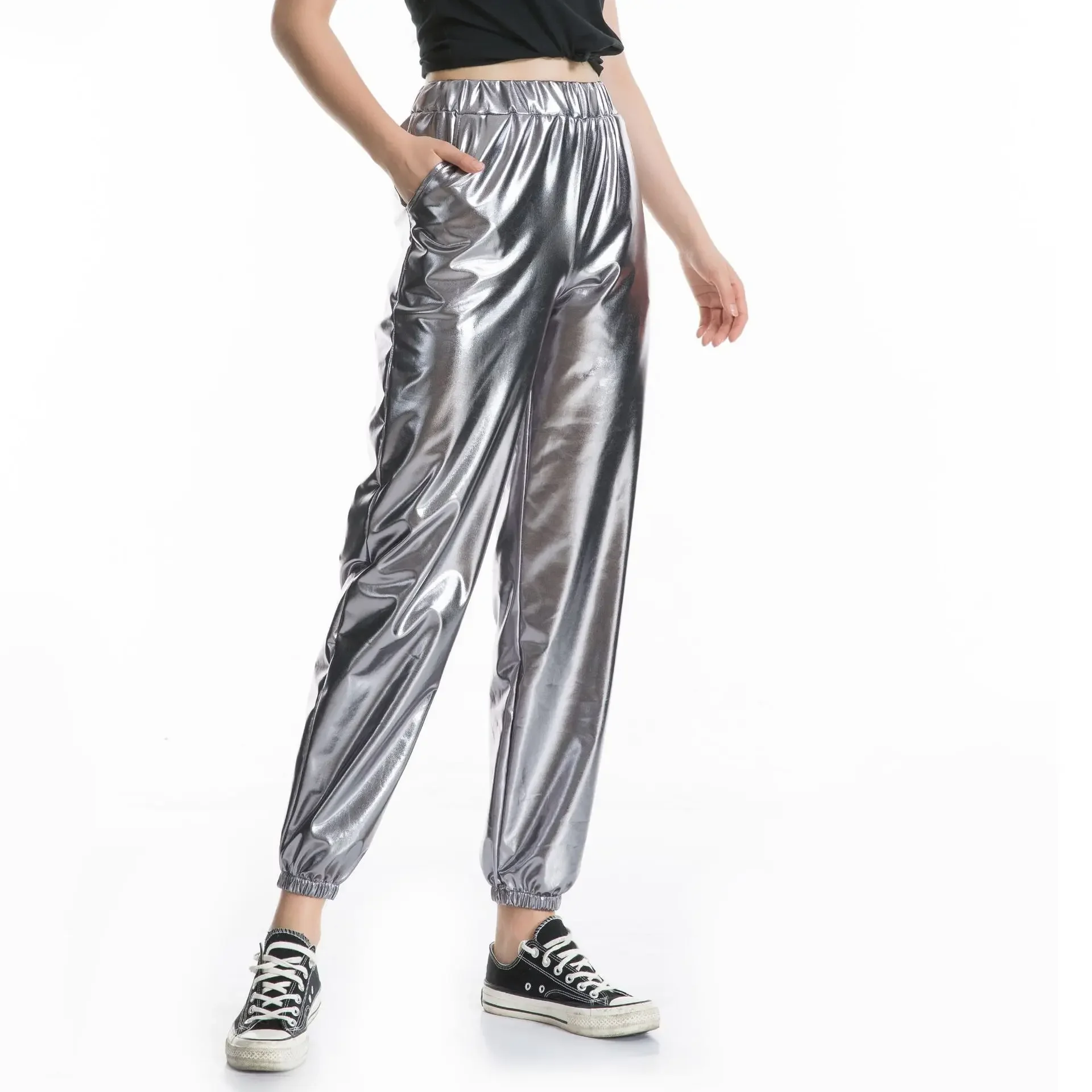 Pantalon Long scintillant pour femmes, pantalon de sport ample et décontracté, vert, or, argent, noir, en option, fête Hip-hop