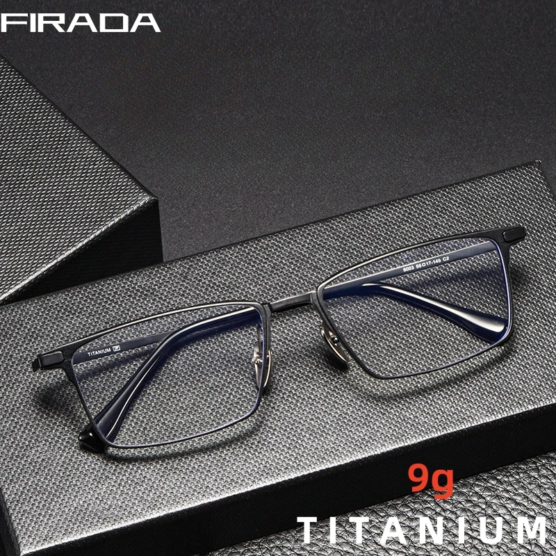 FIRADA Fashion Comfortable Glasses Vintage Square Pure Titanium Eyewear Business Prescription Eyeglasses Frame For Men 8003-C