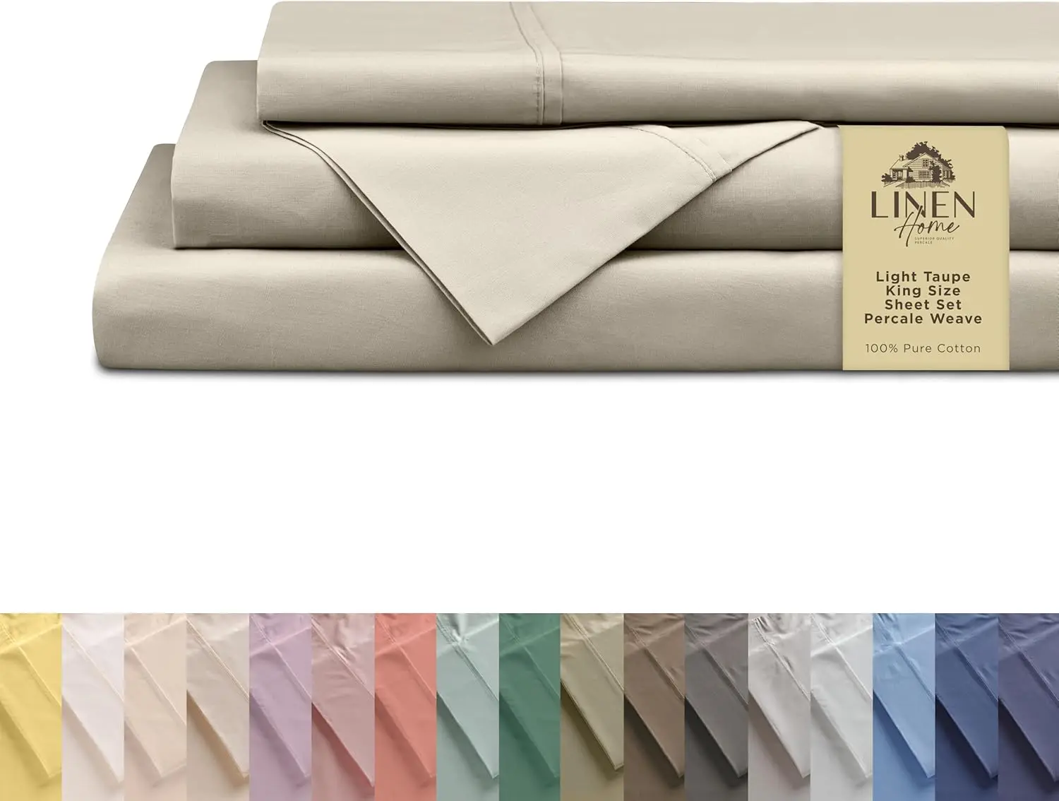 

Комплект постельного белья King Size из хлопкового перкаля, светло-серо-коричневый, с глубокими карманами, 4 предмета: простыня, натяжная простыня и наволочки