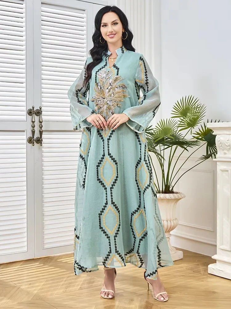 

Мусульманские вечерние платья для женщин, Абая 2026, Джалабия, кафтан с блестками, исламские платья, арабский длинный халат, Ид, Рамадан, Марокко, Дубай, Абая