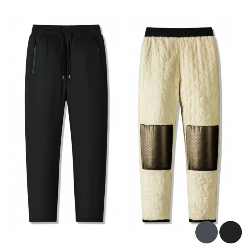 Winter Men's Thickened Thermal Pants, Graphene Leg Patches, Lambswool Lining, Loose Straight-Leg Jogger Sports Cotton Pants