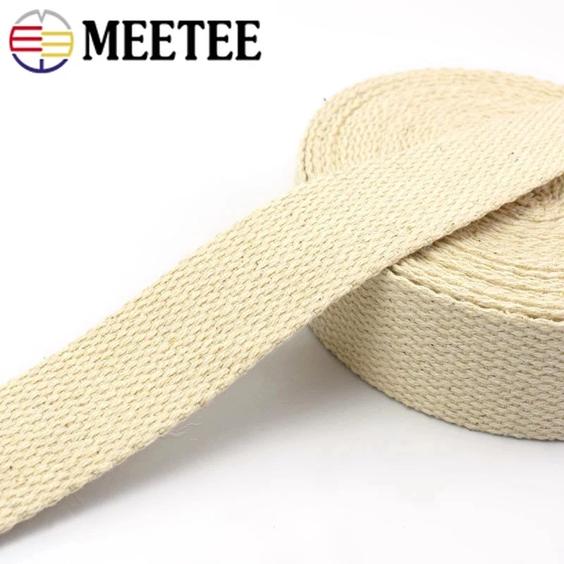 Meetee 8Meters 20-50mm Cotton Webbing Tape Canvas Ribbon Backpack Belt Bag Strap Decoration Band DIY Garment Sewing Accessories