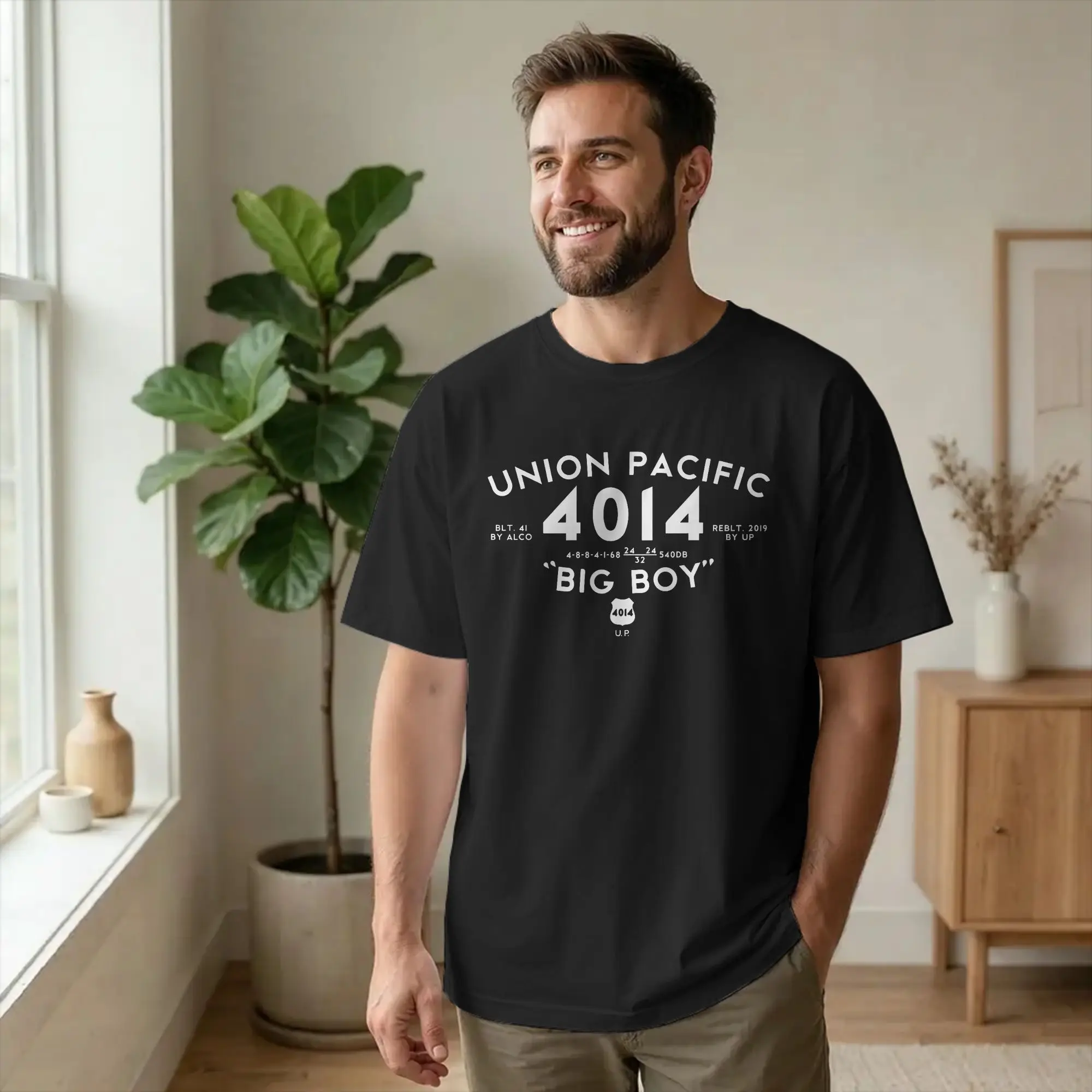 Men's T-Shirts Big Boy 4014 Steam-Engine Locomotive Funny 100% Cotton Tees Railroad Train T Shirts Crew Neck merchandise Gift