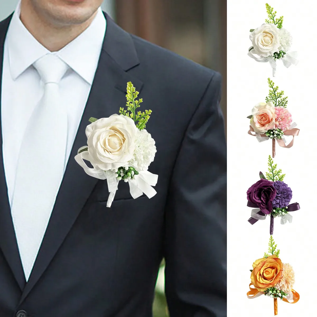 Multi-Color Options Available for Men's Wedding Boutonnieres, Artificial Rose Suit Lapel Pins, Groom and Groomsman Dress Pins, Specifically for Weddings / Balls