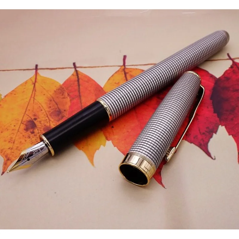 

A+ Jinhao 16 Metal Silver Fountain Pen Fashion Grids Pattern Writing Office Ink Pen