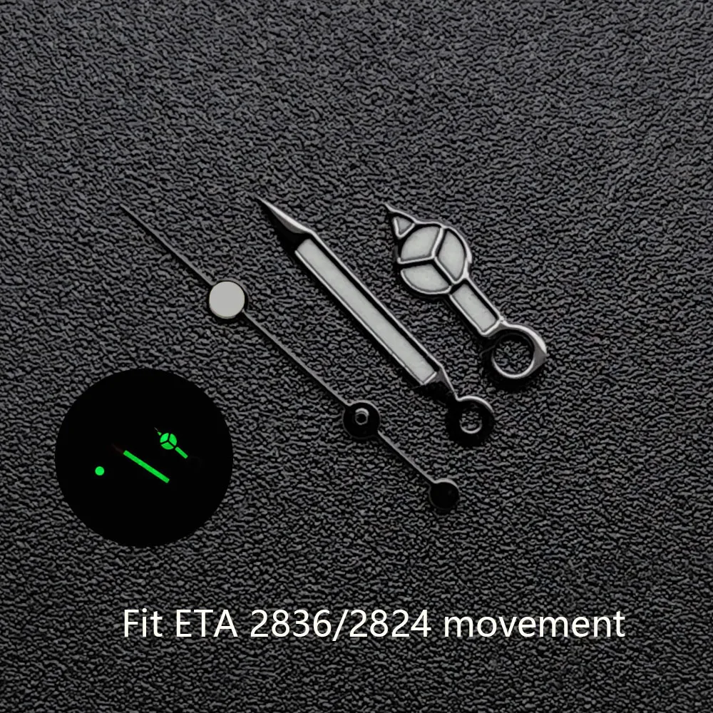 إكسسوارات ساعة يد باللون الأسود/الذهبي الوردي من ETA مؤشر ساعة 2824/2836 عقارب أزرق أخضر/أخضر متوهج يناسب حركة 2824/2836