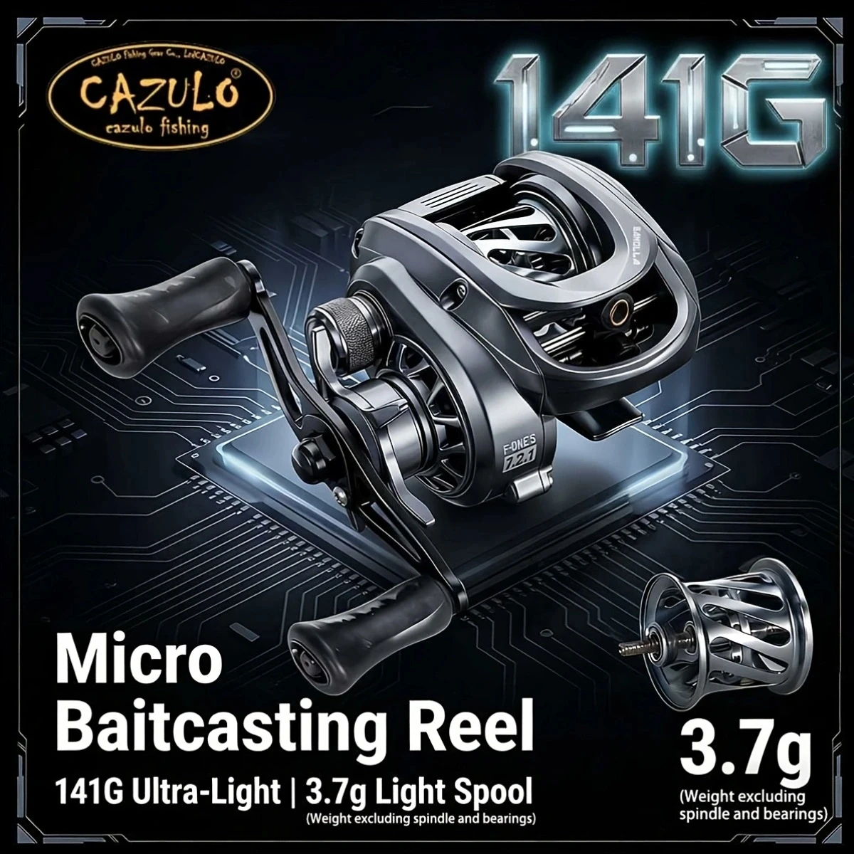 CAZULO F-ONE S BFS Baitcasting-Rolle, 141g Ultraleicht, 3,7g Flache Spule, 7,2:1 Hoher Übersetzungsverhältnis für Süßwasser-Köderangeln