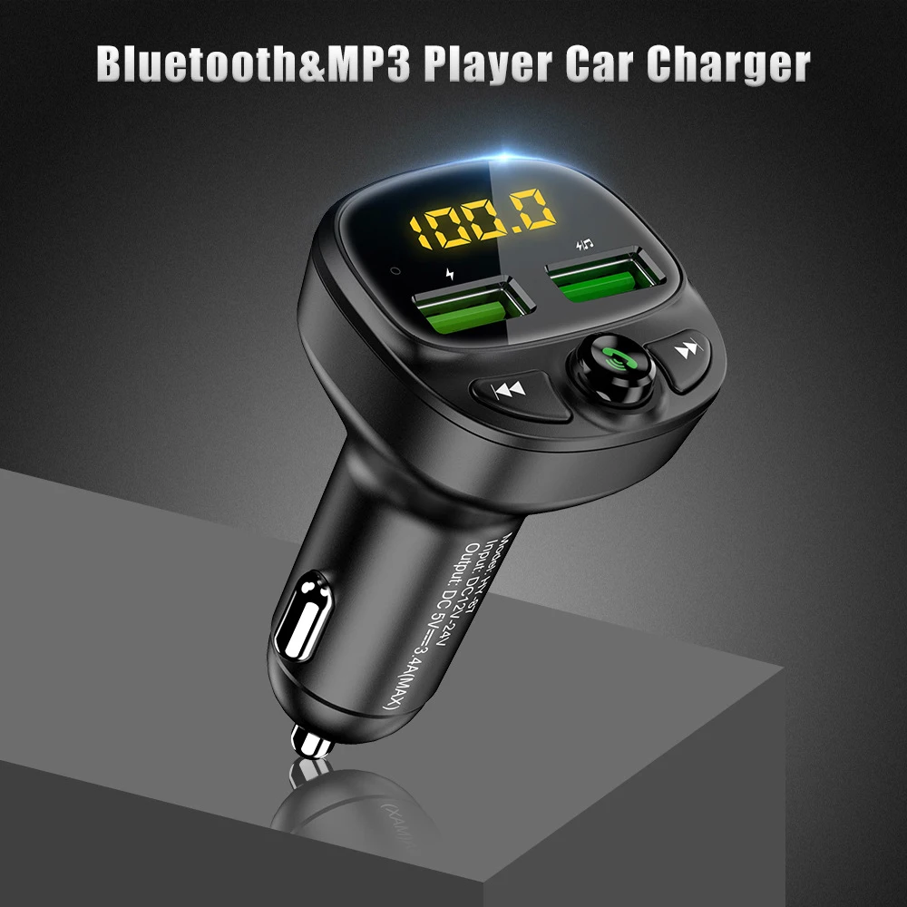 Car FM Transmitter Bluetooth 5.0 Dual USB Charger Wireless Handsfree Car Kit FM Adapter Support TF Card USB Drive Car Accessory