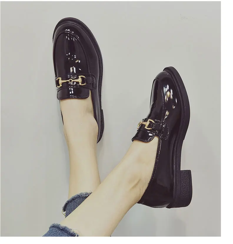 Withered British style retro fashion elegant buckle patent leather solid hedging loafers women shoes women flat shoes women