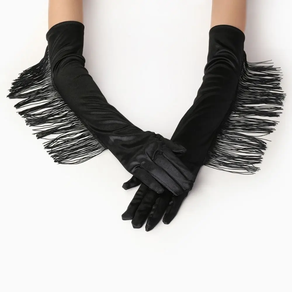 New Vintage Long Tassel Gloves Spring Autumn Stretch Fringe Fingerless Gloves Opera Pageant 1920S Women Long Gloves