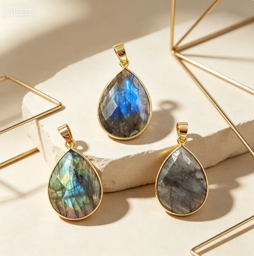 WT-P799  Classic Teadrop Labradortie Decorated With 18k Real Gold Plated Pendant For  Women Birthday Jewelry