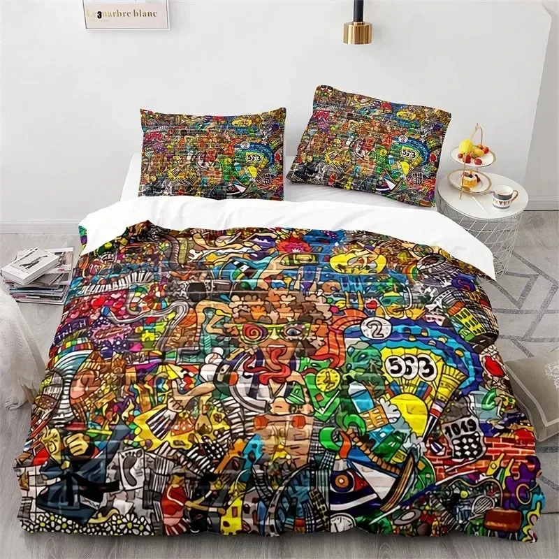 Graffiti Hip Hop Modern Street Art 3D Duvet Cover Bedding Set Comforter Linen Pillowcases Home Decor Single Double King Queen