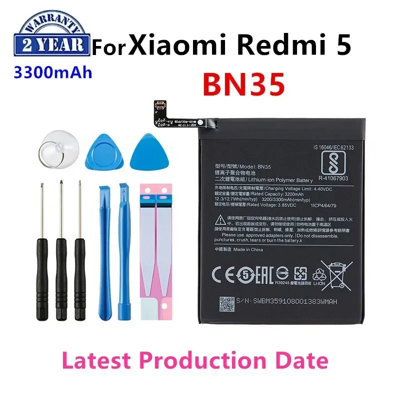 

100% Orginal BN35 3300mAh Battery For Xiaomi Redmi 5 Redmi5 Red mi5 High Quality Phone Replacement Batteries + Tools