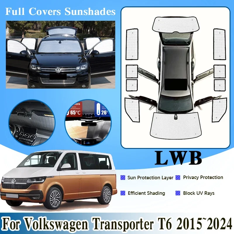 For Volkswagen VW Transporter T6 Accesories 2015~2024 LWB Car Windshield Visor Full Window Sun Protection Anti-UV Shaby Sunshade