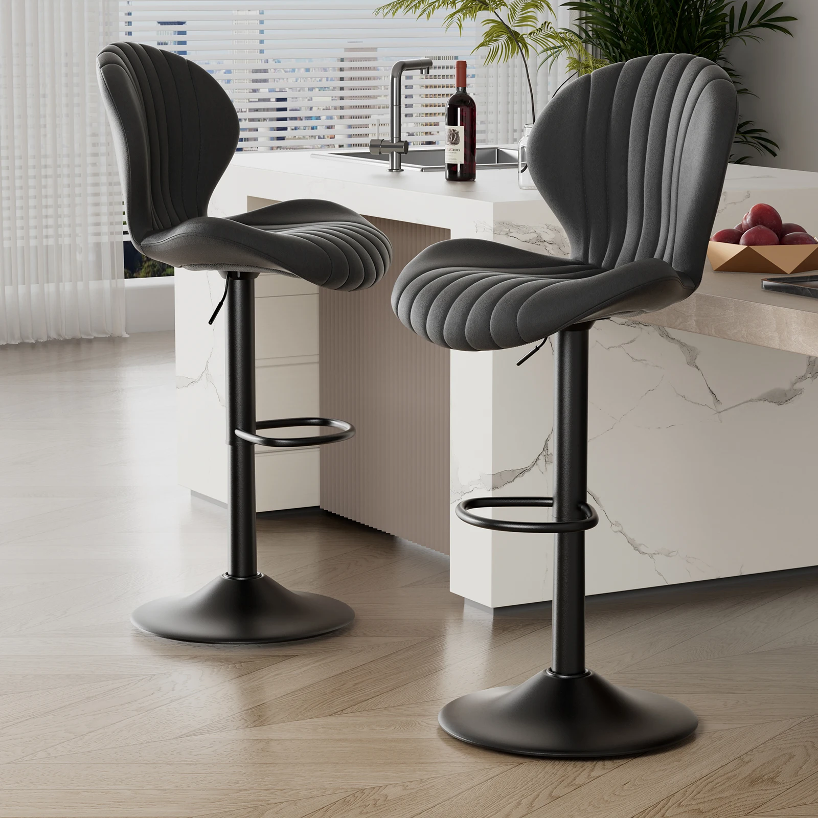 

2pcs Bar Chair, 360° Rotating, Adjustable Height, Artificial Leather Upholstered With Backrest, Suitable For Dining Room