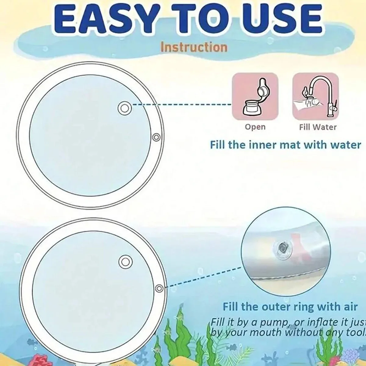 Summer pet cooling mat，Thickened Inflatable Water Mat For Cat And Dog Pet Playmat With Fish Sea Ocean Theme Sensory Toy Water view 6