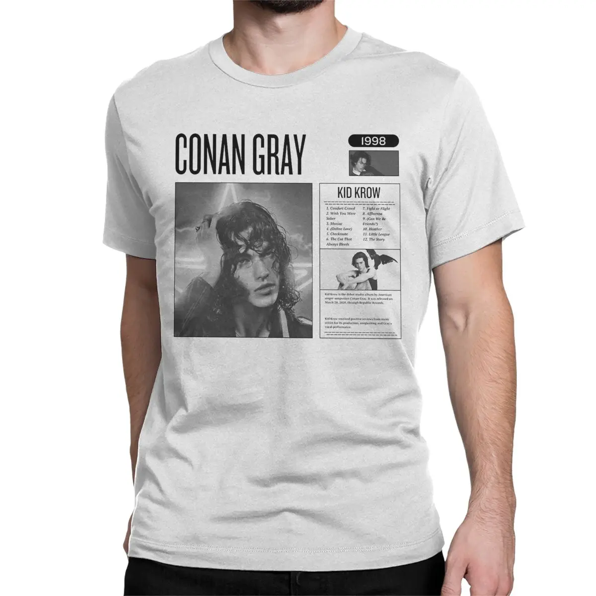 Awesome Conan Gray Kid Krow Album Cover T-Shirt for Men Round Collar Cotton T Shirt Short Sleeve Tees Birthday Gift Clothes