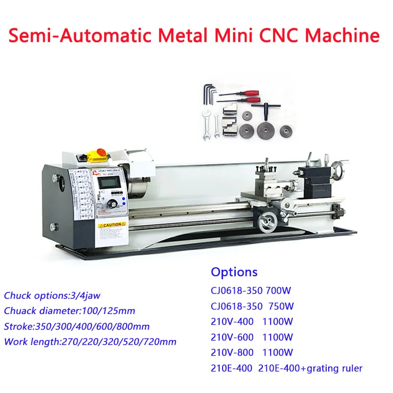 

700/750/1100W WM210 Lathe 400/600/800mm Semi-Automatic Metal Lathe Length Auto Threading Making CNC Lathe Machine 50-2500 RPM