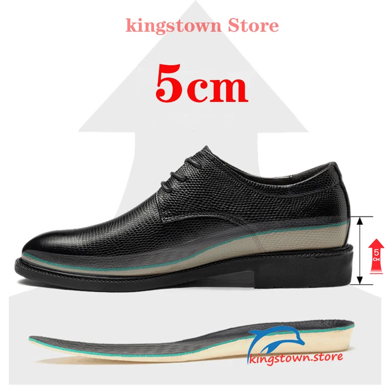 Business Men Leather  Elevator Shoes Man Height Increase Insole 5CM  Black British Lift