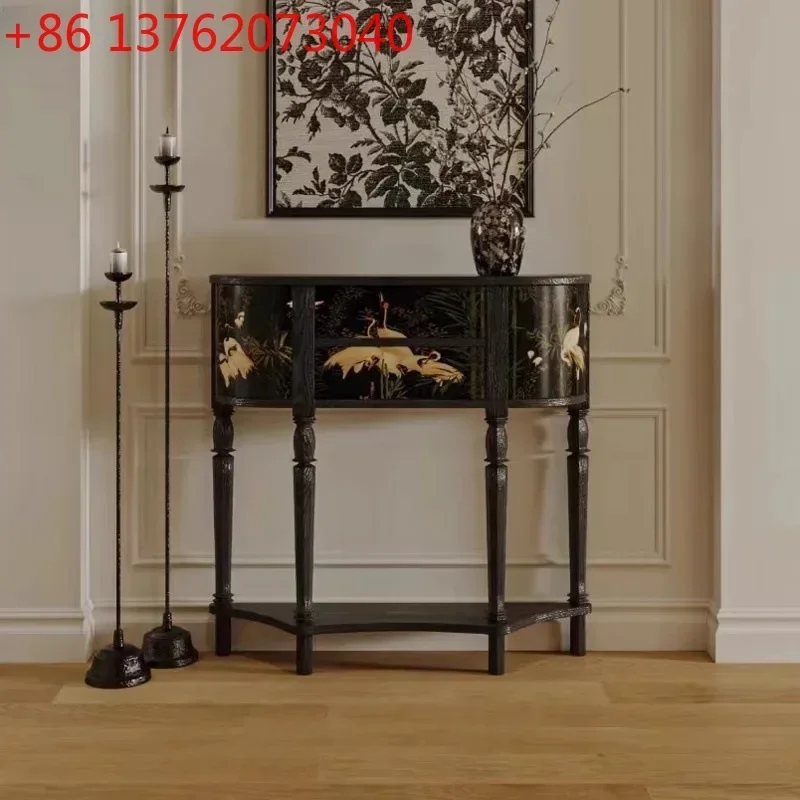 2026 medieval black painted entrance table French animal pattern foyer display cabinet