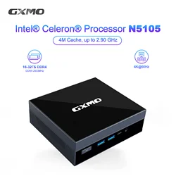 GXMO-Mini Computador Desktop, Intel Celeron N5105, Windows 11, M.2, NVME, SSD, HDMI, Tripple, 4K Display, RJ45, 1000M