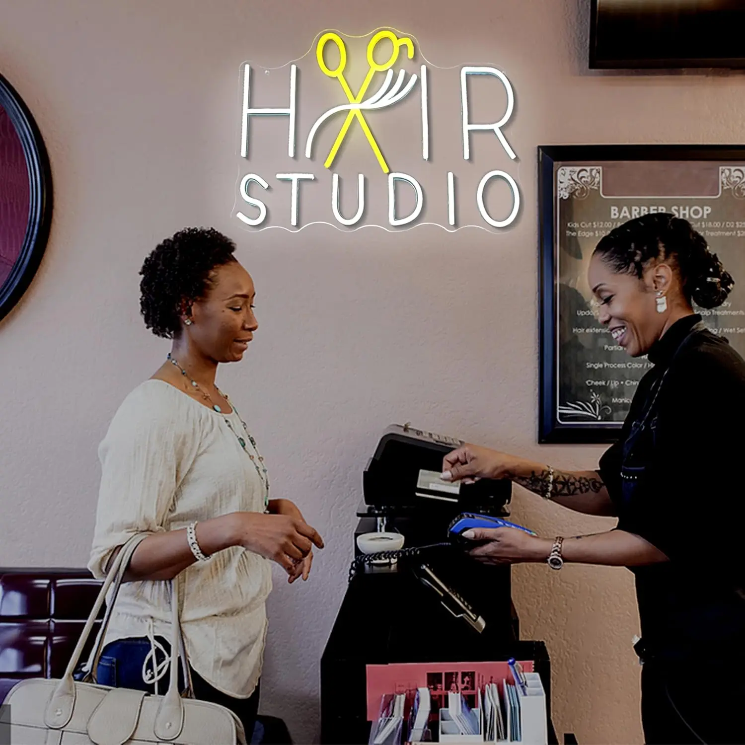 Hair Studio Neon Sign USB Powered Stylish LED Neon Light Sign Dimmable Beauty Salon Haircut for Barber Beauty Shop Wall Decor