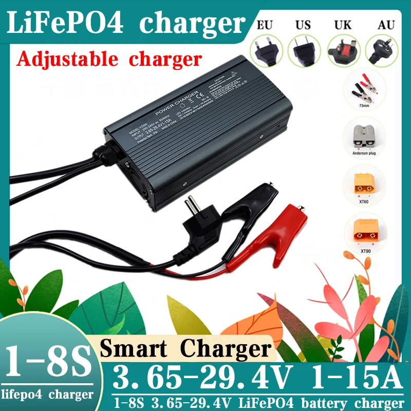 

3.65-29.4V 1-15A Lifepo4 Fast Charger 1S 3.2V 3.3V 4S 12V LFP Energy Storage Solar Iron Phosphate RV Battery Cell Smart Charger