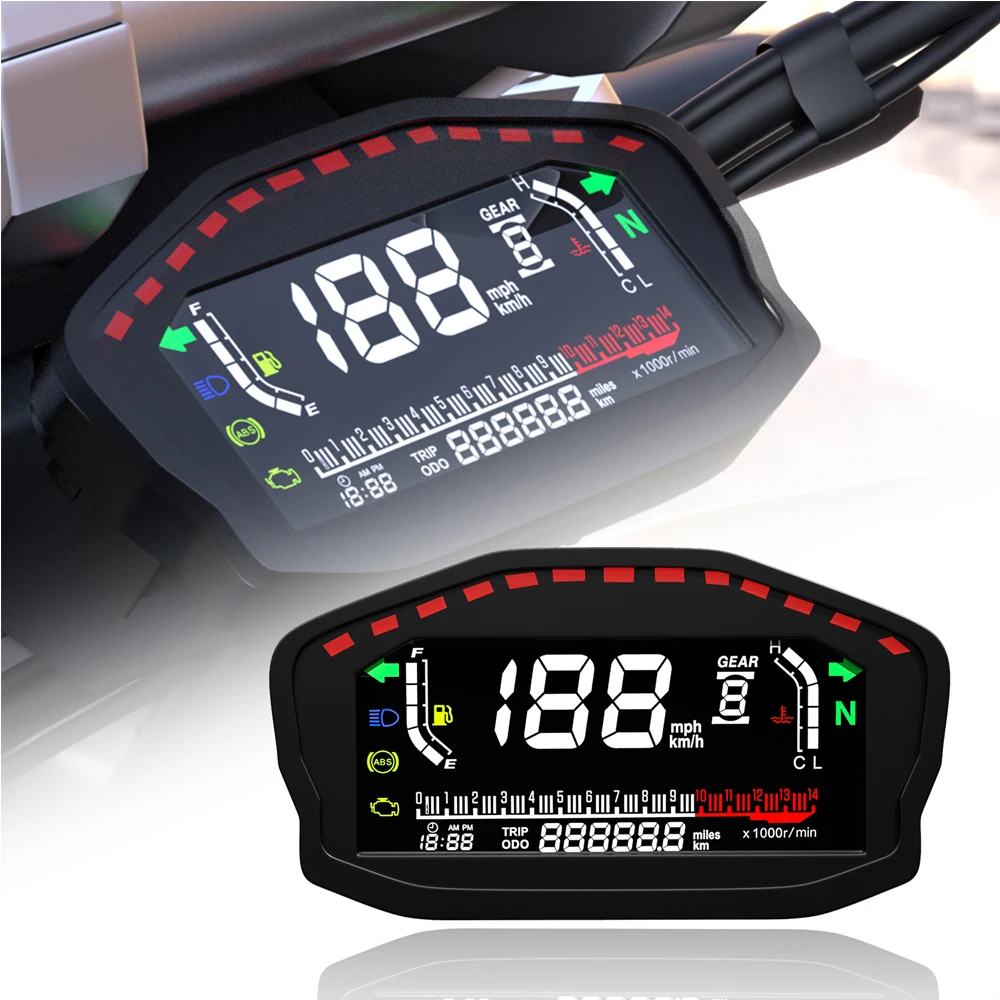 Rhaxel LCD GPS Speedometer with REV Counter Fuel Level Water Temp Odometer Multifunctional Display for Motorcycle with Alarm
