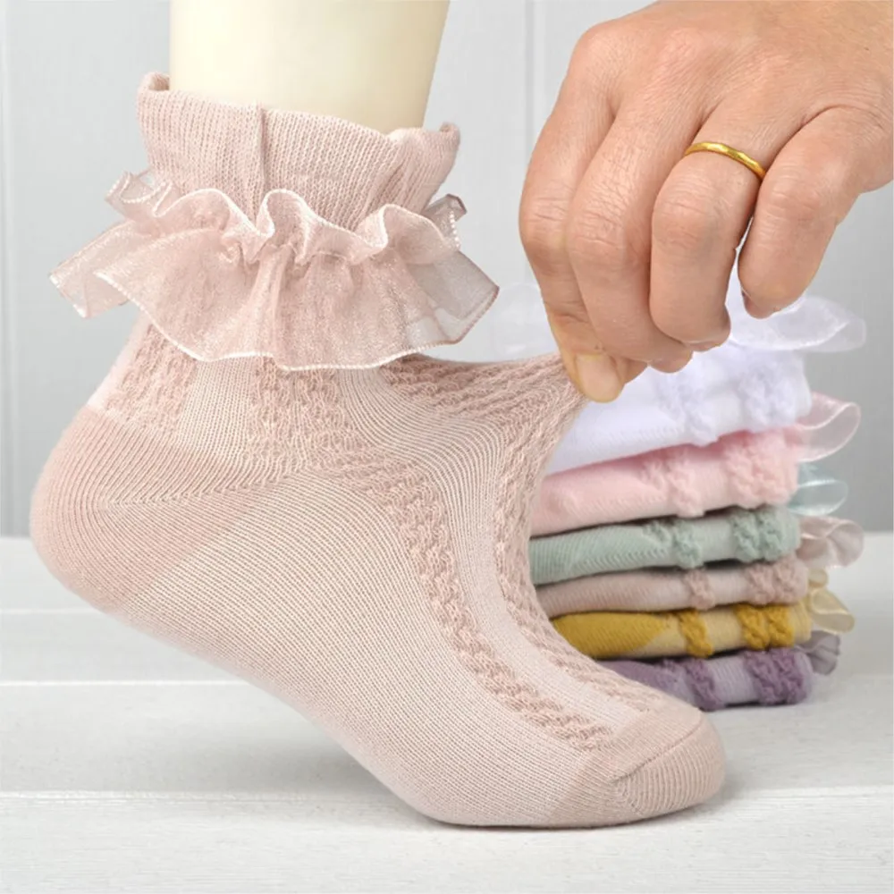 

baby Princess lace sock female children during summer thin short tube elementary Latin dance socks girl princess Mesh Sokken