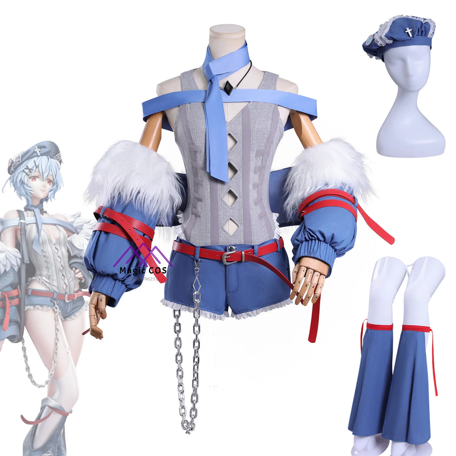 

Hot Anime Ayanami Rei Cosplay Costume Y2K Style Role Playing Blue Outfit with Hat for Women Adult Comic Con Halloween Party Suit