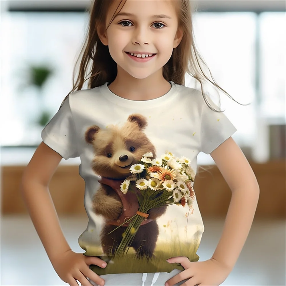 Camiseta informal de verano para niña, Camiseta cómoda y transpirable de manga corta con estampado 3d, divertida