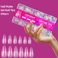 600pcs/box Semi-Frosted Matte Press-On Nail Clippers Full Cover Acrylic Almond Shape False Nails for Manicure Extension Tools