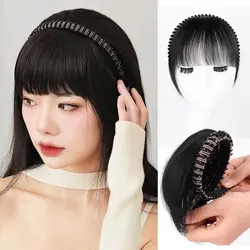 Real Human hair Short Straight Bangs Hair hairpiece in one piece Rhinestone Headband Bangs Extension Fringe For Women Hair