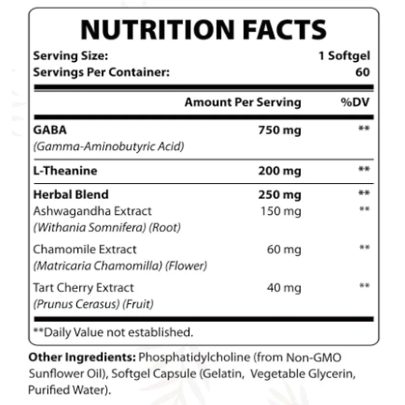 Liposomal GABA 1200mg - Contains South African Solanum, Chamomile, and Sour Cherry Herbal Supplement