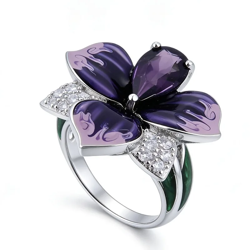 

Fashionable Charm Enamel Cloisonn é Craftsmanship with Purple Waterdrop Flower Design for Women's Exaggerated Wedding Jewelry