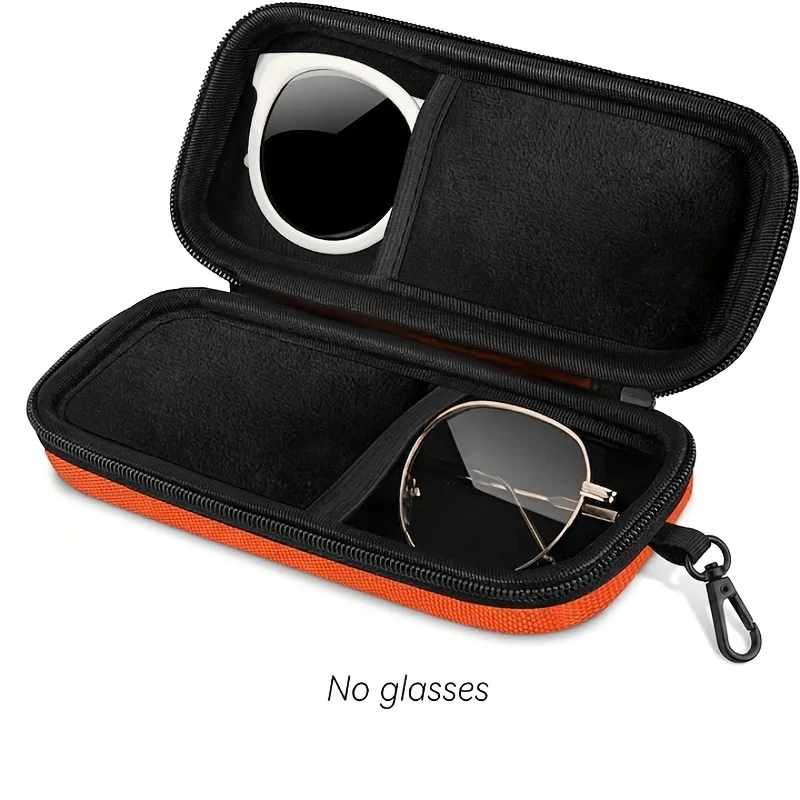Estojo Protetor Rígido com Compartimento Duplo para Óculos, à Prova de Choque, Portátil, com Zíper, Protege Lentes Duplas