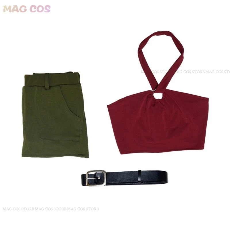 Total Drama Island Gwen disfraz de Cosplay para mujer, Top corto y minifaldas, Top rojo, pantalones cortos verdes, conjunto completo, trajes de Carnaval de Halloween