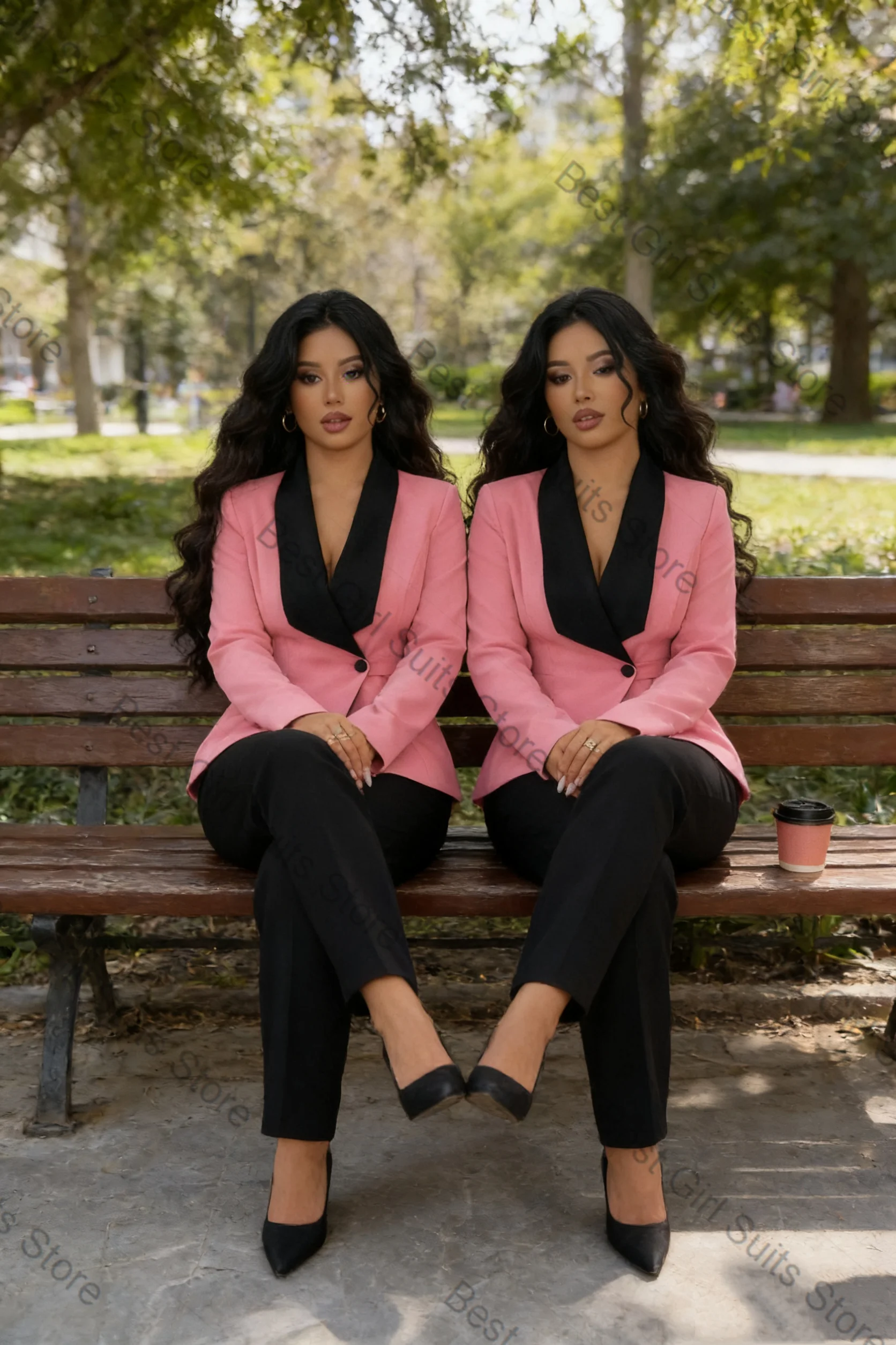 

Black Pink Spring Women Suit Set 2 Piece Blazer+Pants Cotton Formal Office Lady Jacket Customized Wedding Coat