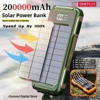Oneplus 200000mAh Large Capacity Solar Power Bank 4 in 1 Built in Cables Intelligent Digital Display Laser Light For Samsung Ios