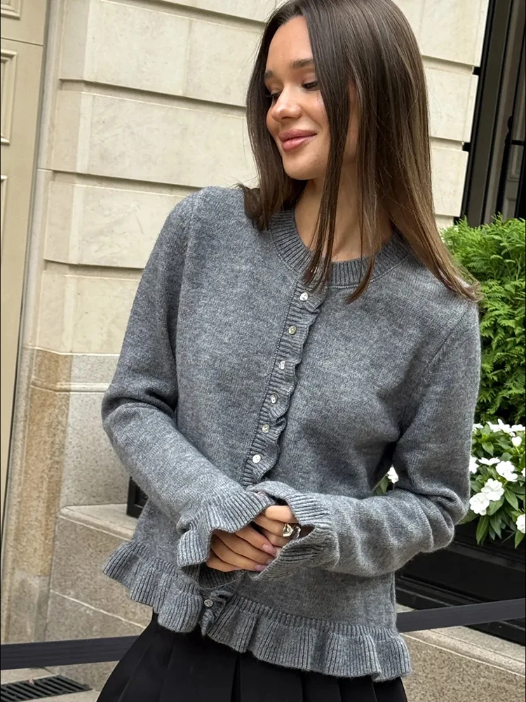 Kardigan z falbankami Tuularose, nowy, w stylu vintage, luźny sweter z dzianiny, top, casualowy, do biura, streetwear, odzież wierzchnia dla kobiet.