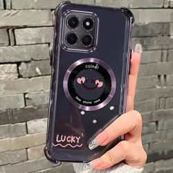 Airbag Transparent Smile Face Magnetic Phone Case For Huawei Honor X6 X6A X6B X7 X7A X7B X8 X8A X8B X9 X9A X9B Plus 4G 5G Cover
