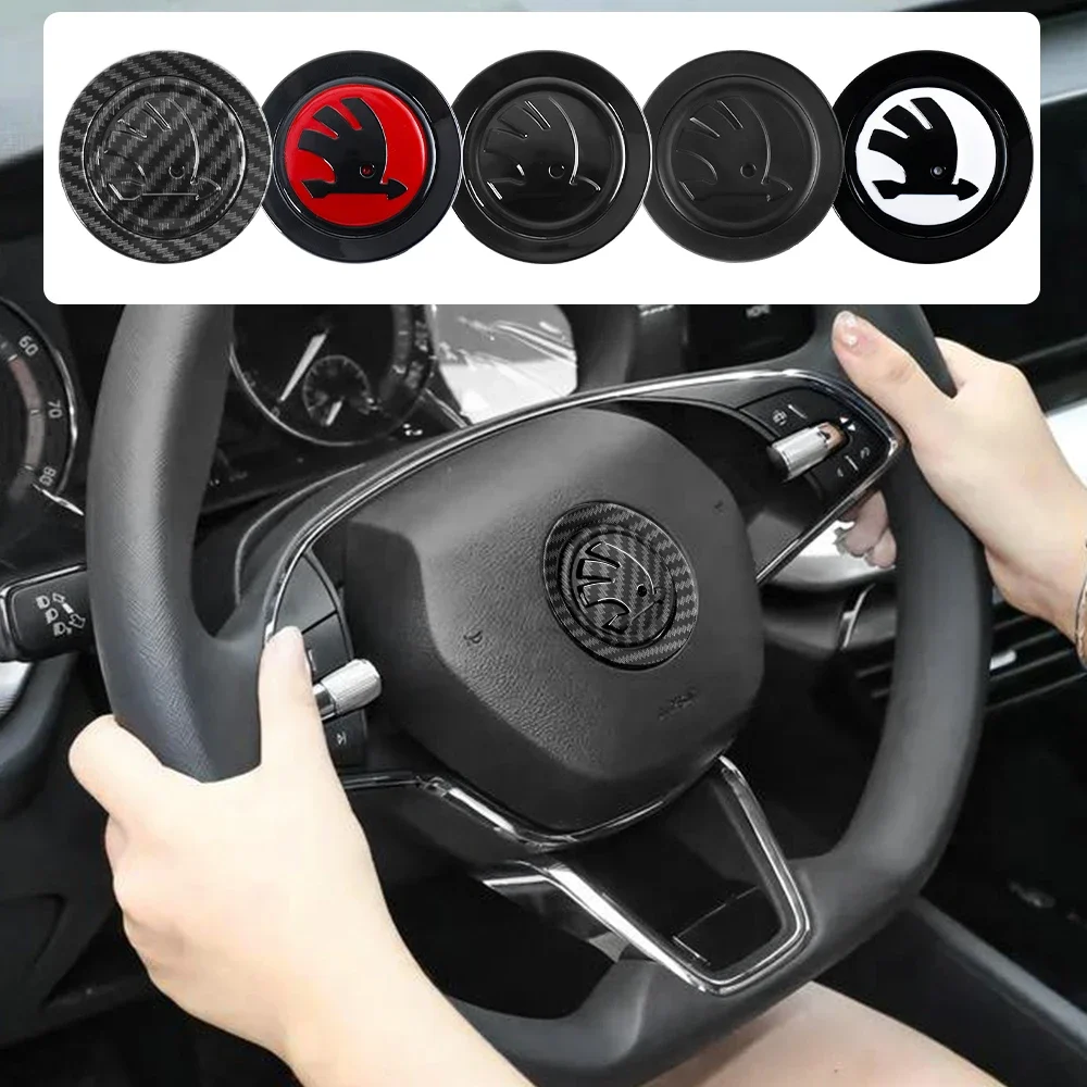 1pcs Car Steering Wheel Logo Emblem Cover Sticker for Skoda Octavia Yeti VRS Roomster Citigo Combi Visions Enyaq RS iV Deriv