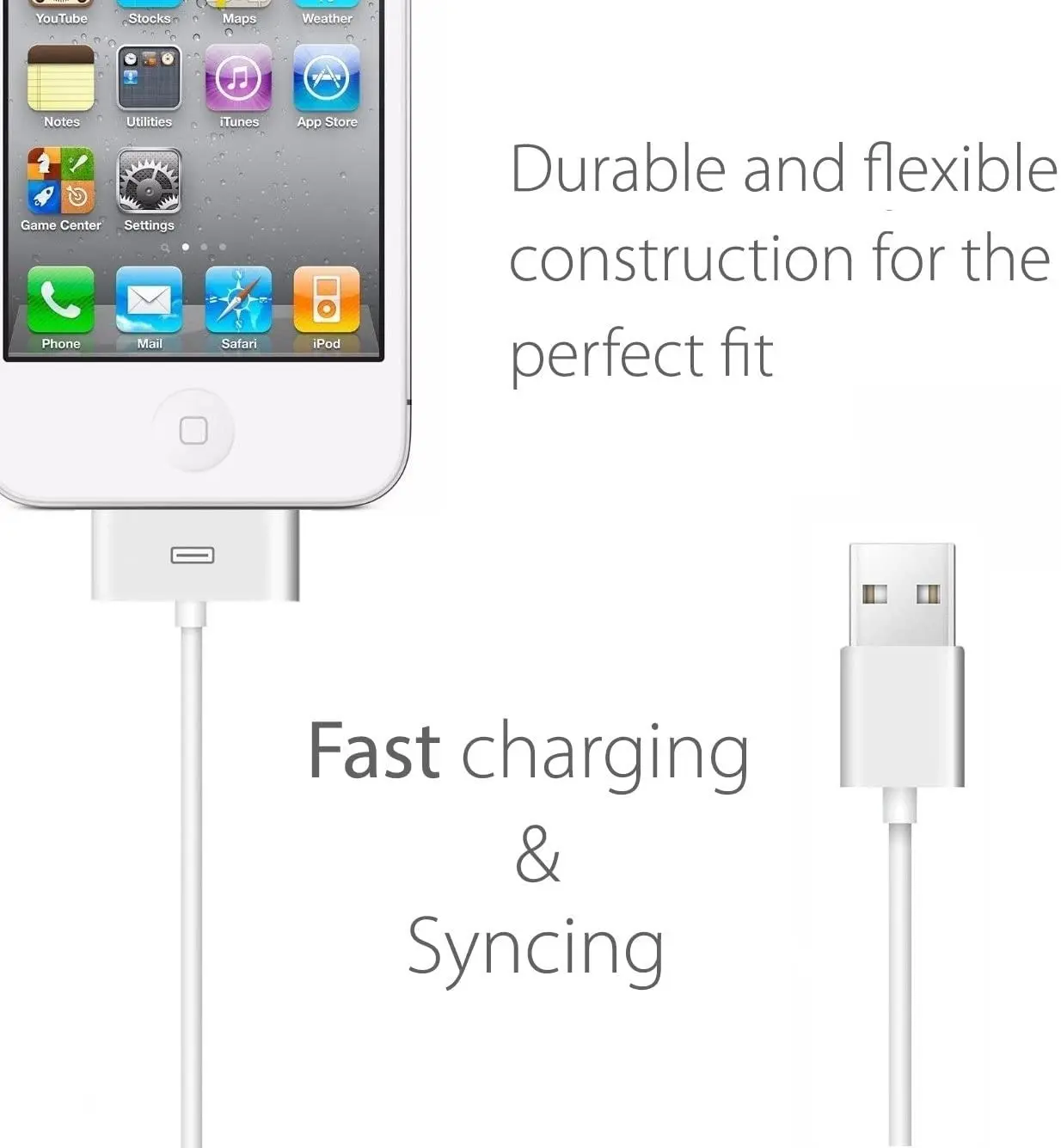 Cable de carga y sincronización de datos USB de 30 pines para iPhone 4/ 4s, iPhone 3G/3Gs, iPad 3/2/ 1, iPod Classic, iPod Touch, iPod Nano