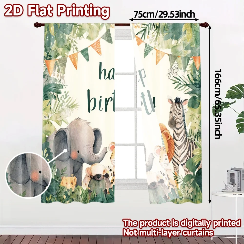 2pcs, 2D FLAT PRINTING Curtains (Without Rod) Jungle Party Popular Curtains Polyester Curtains All Seasons for Semi-transparent