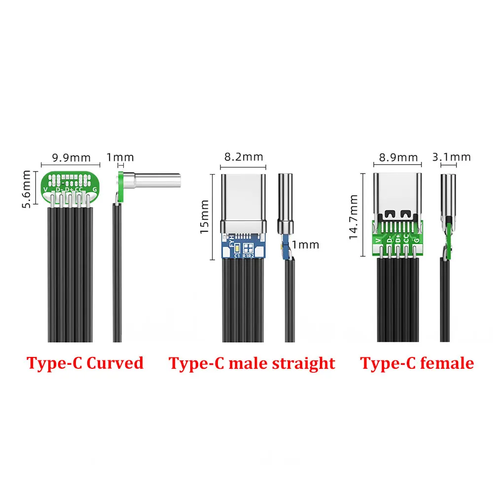 Cabo plano flexível usb 3.1 tipo-c 40k 60hz tipo-c macho para macho/fêmea dados em forma de l cotovelo ângulo reto diy cabo de silicone plano