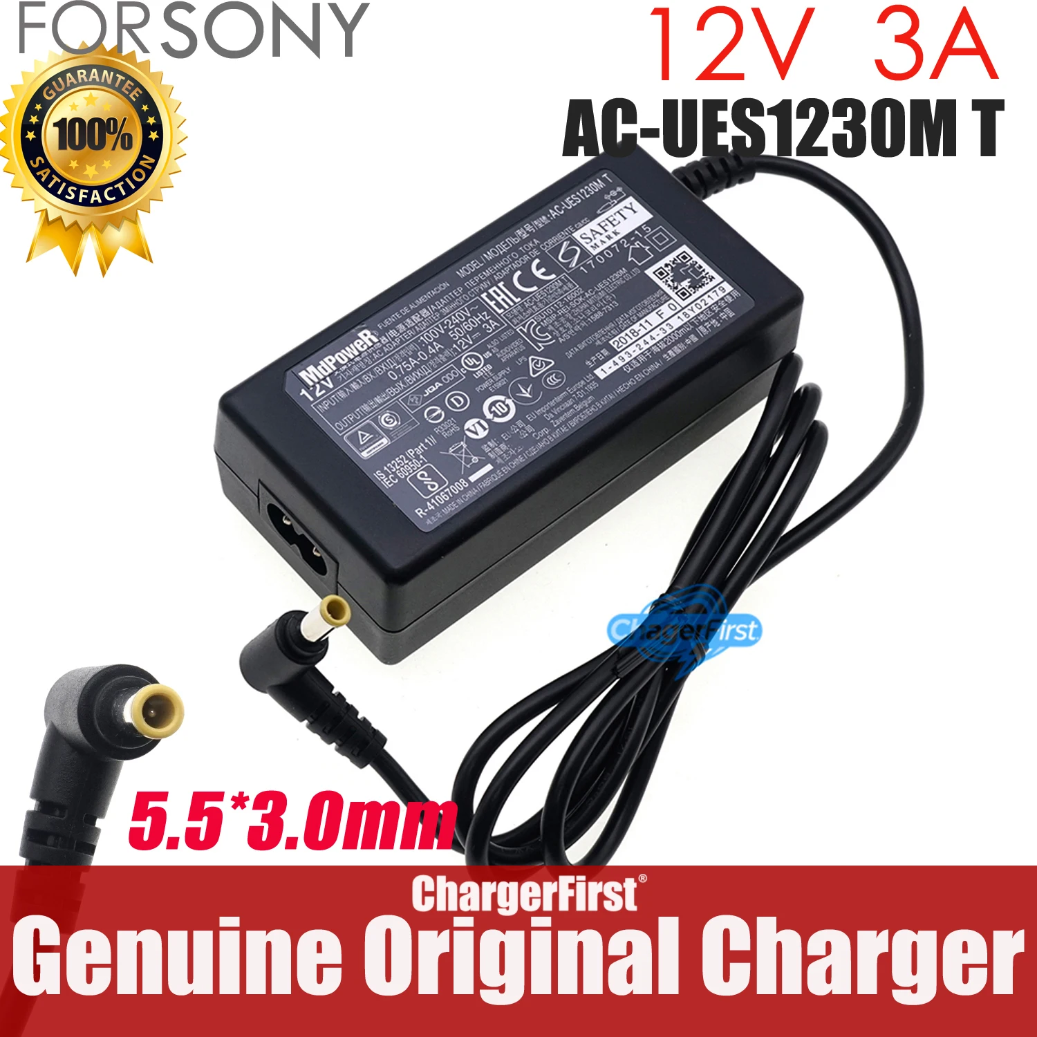 ACUES1230M AC Adapter Charger for Sony / Panasonic SAE0011 12V 3A AG-UX180 AG-AC90MC VSK0723 AJ-PX298MC Camcorder