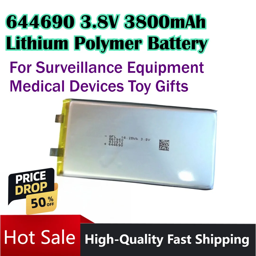 644690 3.8V 3800mAh Lithium Polymer Battery Built-in High-Voltage Battery for Surveillance Equipment Medical Devices Toy Gifts